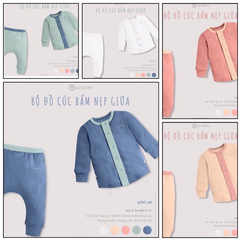 [Lecoon] Bộ  cổ nẹp cúc giữa cho bé
