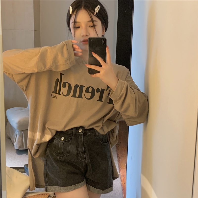 Áo Thun Tay Dài Form Rộng Kiểu Dáng Đơn Giản Theo Phong Cách Hàn Quốc Dễ Phối Đồ