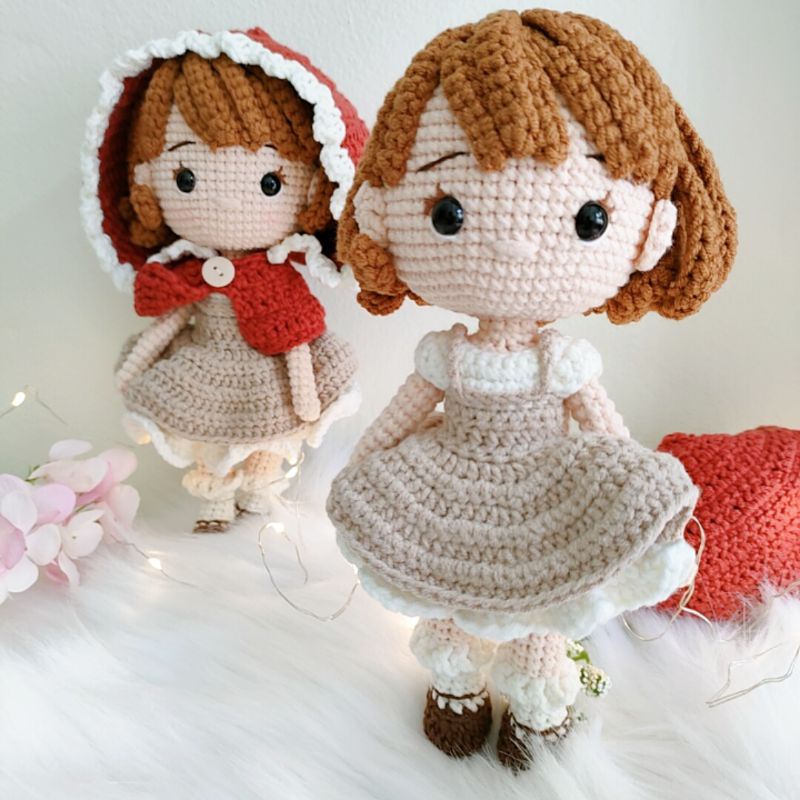 Quà tặng cho bé - Búp bê Cô gái quàng khăn đỏ móc bằng len