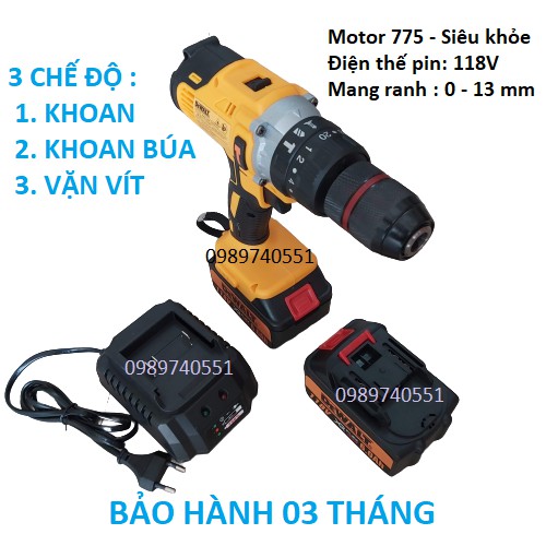 MÁY KHOAN PIN DEWAT 118V MOTOR 775 CÓ BÚA