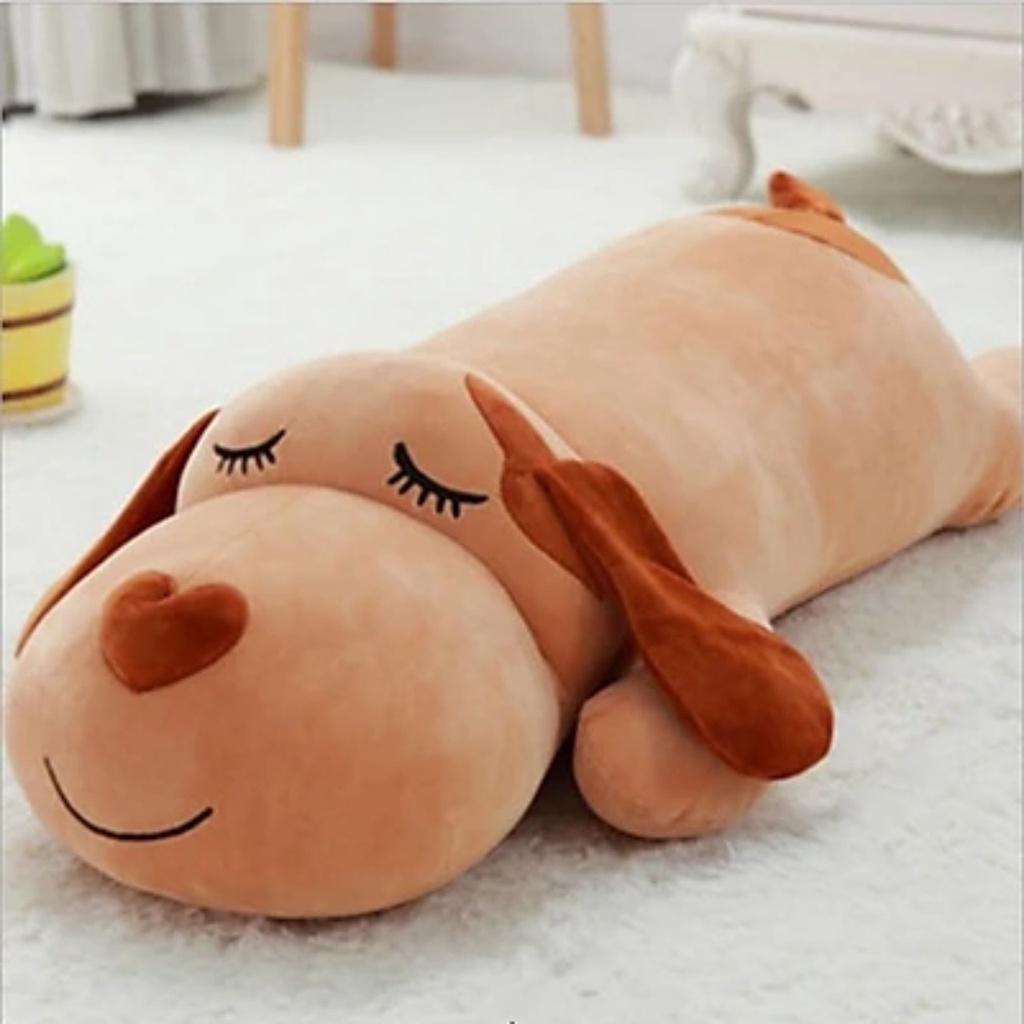 Gấu bông chó ngủ mũi tim vải nhung co dãn - Thingkids