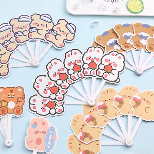 Quạt hoa quả động vật Q2 quạt gấp quạt nhựa cầm tay cầm tay quạt cute quạt có tag