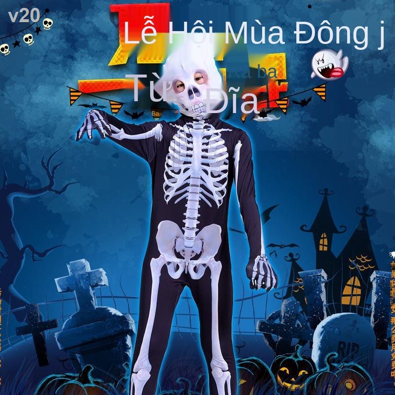 ♦☑✇Halloween trang phục trẻ em đầu lâu bộ xương trò chơi kinh dị tiệc tùng cha mẹ-con