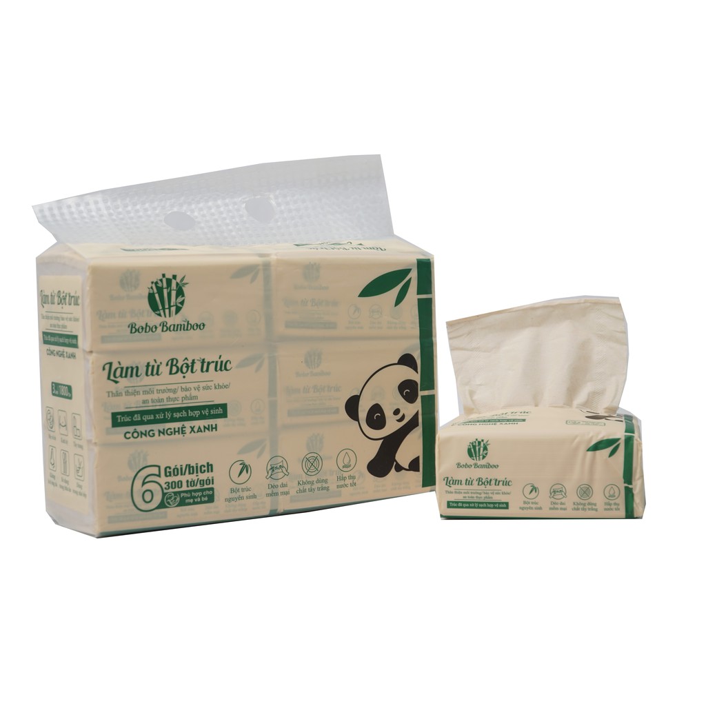 2 gói khăn giấy rút làm từ bột trúc siêu dai Bobo Bamboo