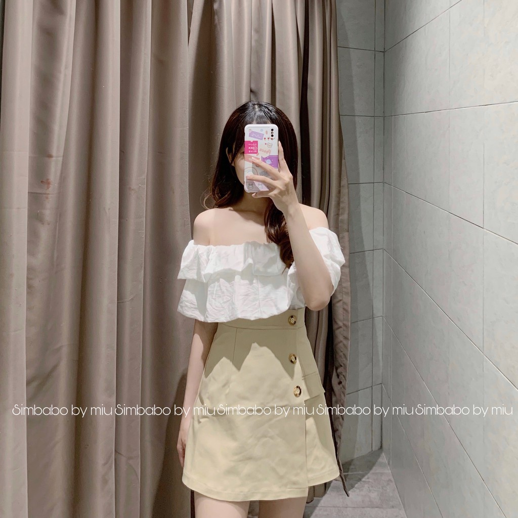 Set trễ vai tafta nơ kèm chân váy cao cấp Simbabo - ẢNH THẬT