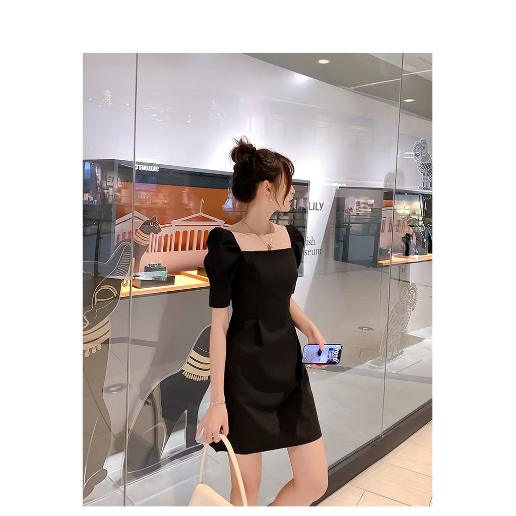 Váy nữ, đầm nữ cổ vuông tay ngắn gợi cảm màu đen phong cách, thời trang Ngão clothing chất liệu mát mẻ, thoải mái | BigBuy360 - bigbuy360.vn