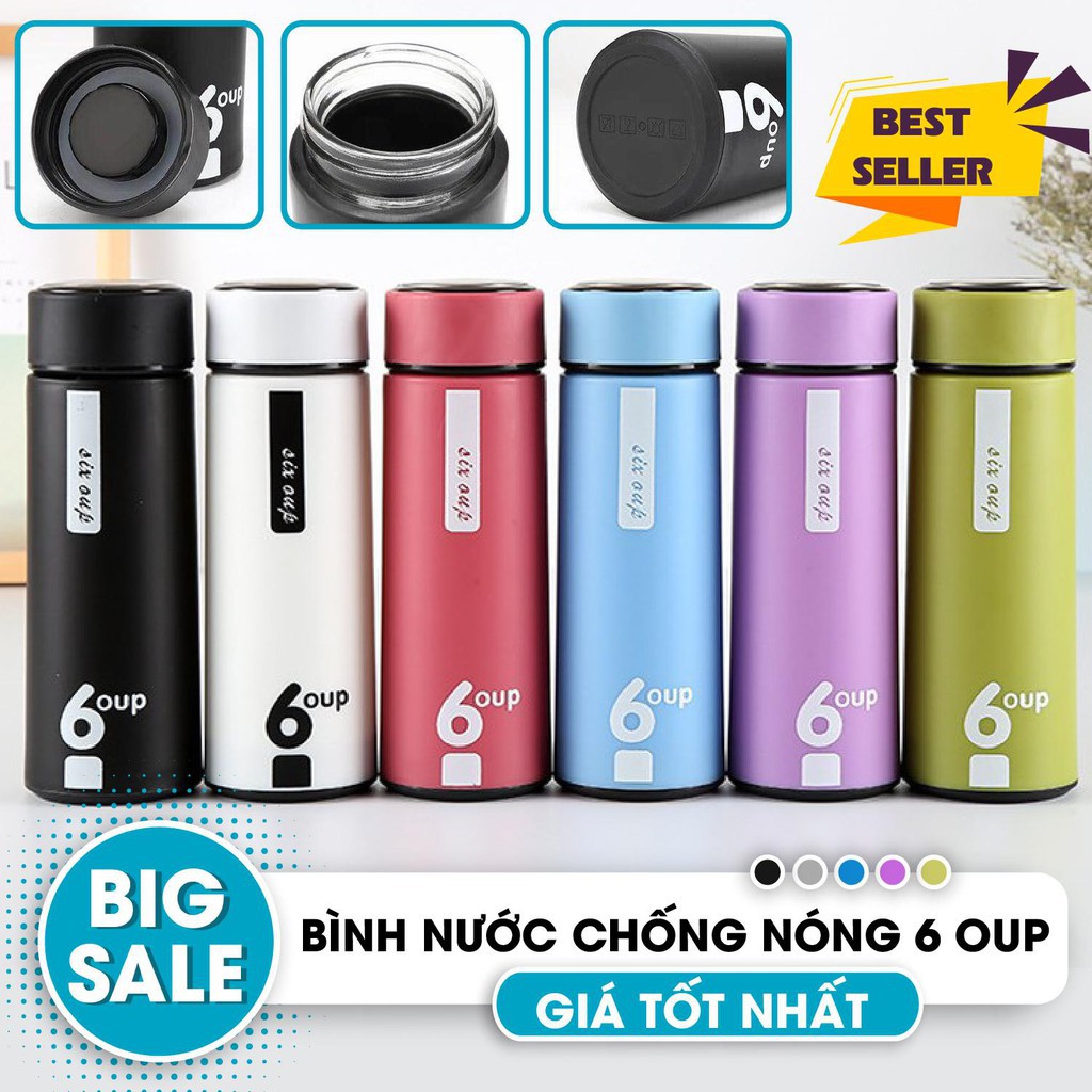 [Vỡ 1 Đổi 1]BÌNH GIỮ NHIỆT 6 Up THUỶ TINH AN TOÀN-GTH Mart