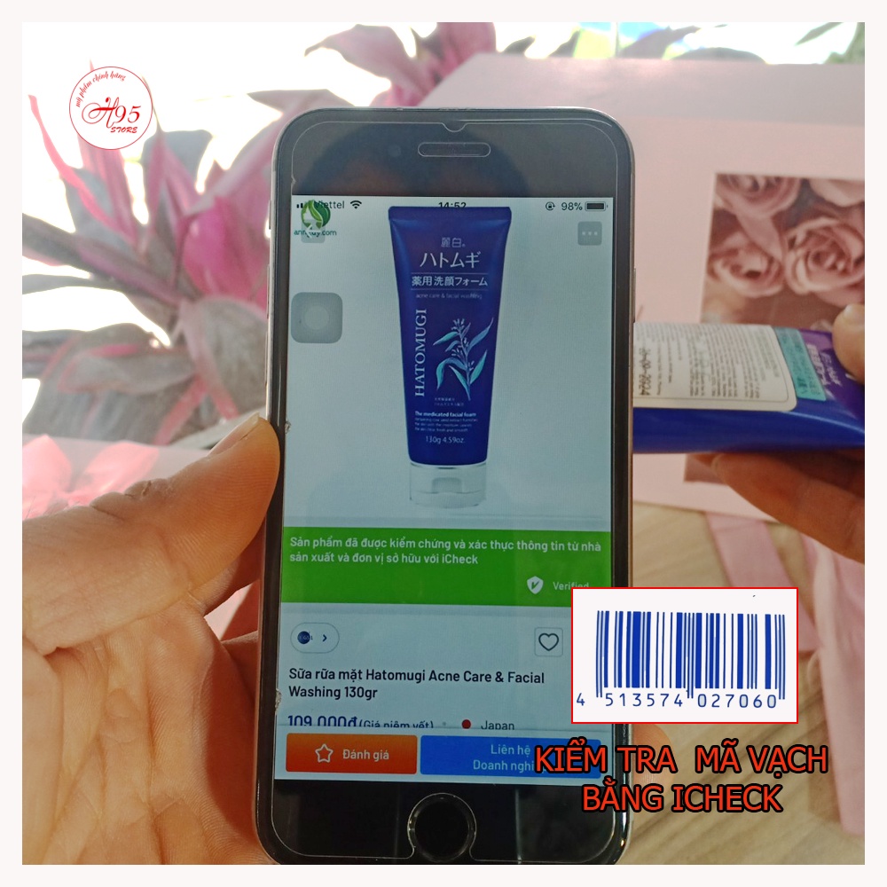 Sữa rửa mặt trắng da ngừa mụn hạt Ý Dĩ Hatomugi Nhật Bản 130G