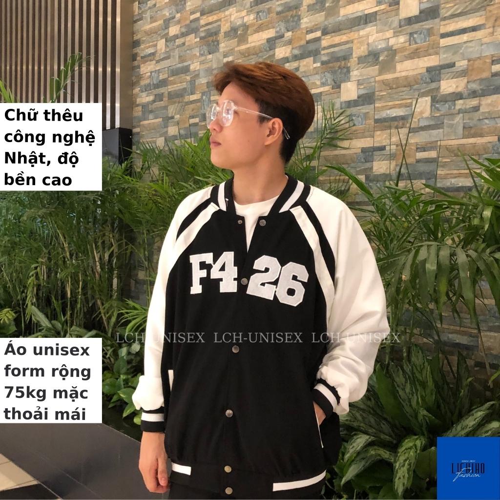 Áo khoác bomber bóng chày nam nữ chất da lộn thêu F426 Varsity jacket unisex form rộng 2 lớp LCH