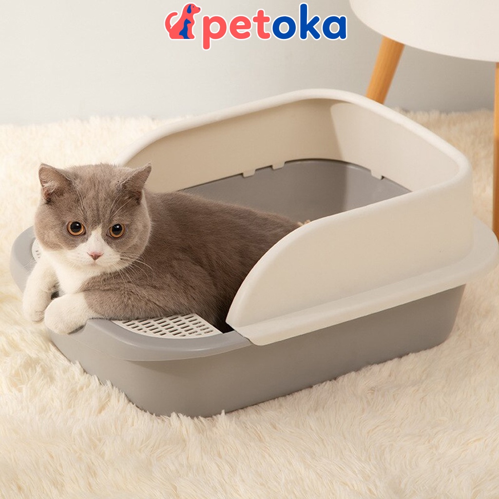 Chậu vệ sinh cho mèo khay thành cao cỡ size M to vừa phù hợp bé đến 4kg
