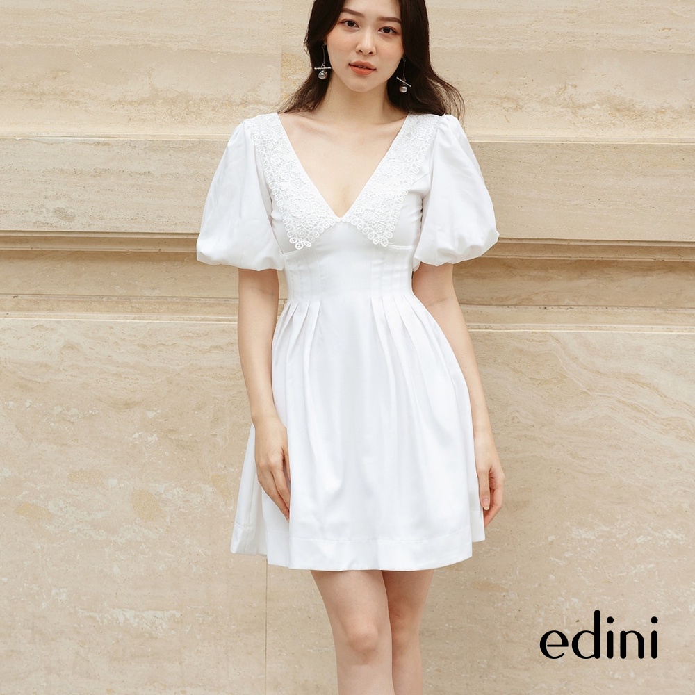 Đầm Cổ V Phối Ren Xếp Ly Eo EDINI - D1433