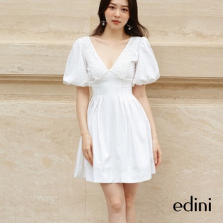 Đầm cổ v phối ren xếp ly eo edini - d1433