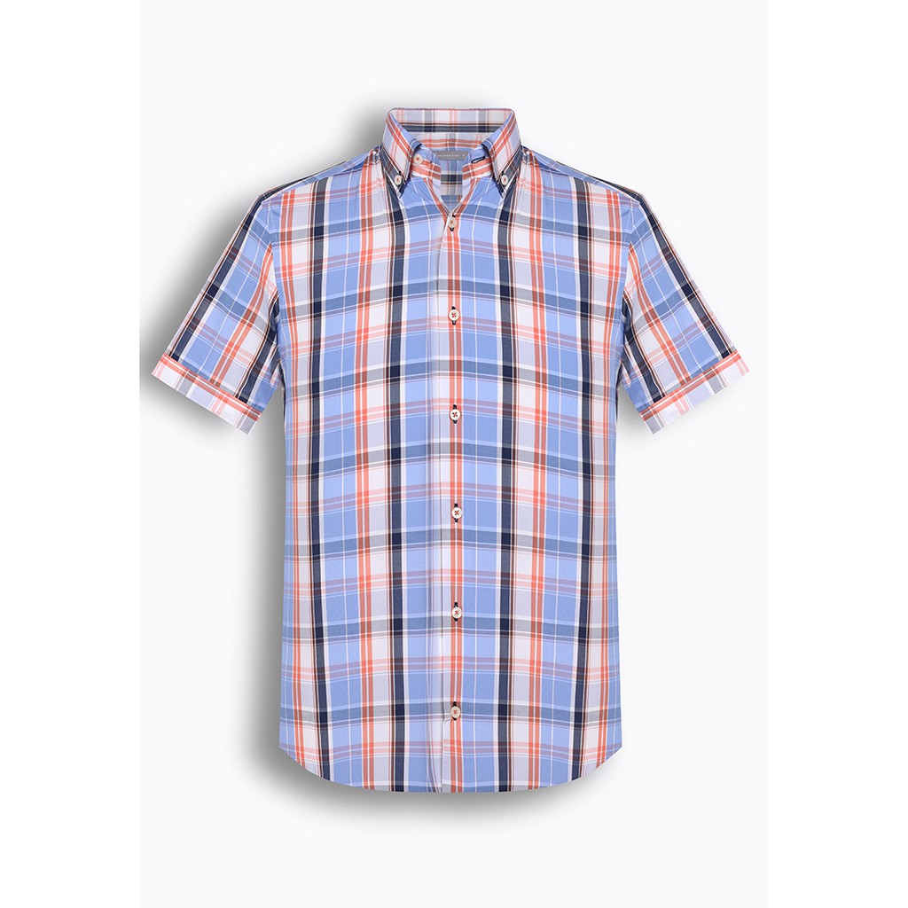 Áo sơ mi nam đẹp họa tiết ngắn tay sọc caro Hàn Quốc The Shirts Studio TD13F2341