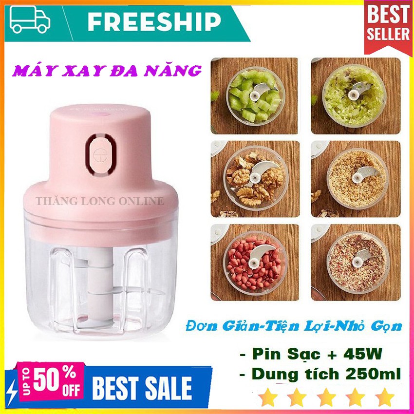 Máy Xay Mini Cầm Tay 250 ml - Máy Xay Đa Năng Sạc Điện, Có Cổng Sạc Usb - Xay Tỏi, Ớt, Hành (Hàng Loại 1)