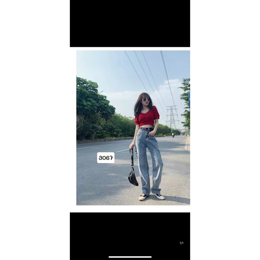 Quần Baggy Jean Nữ Lưng Cao Cắt Rách 1 Bên Size SML Hàng VNXK MS3067
