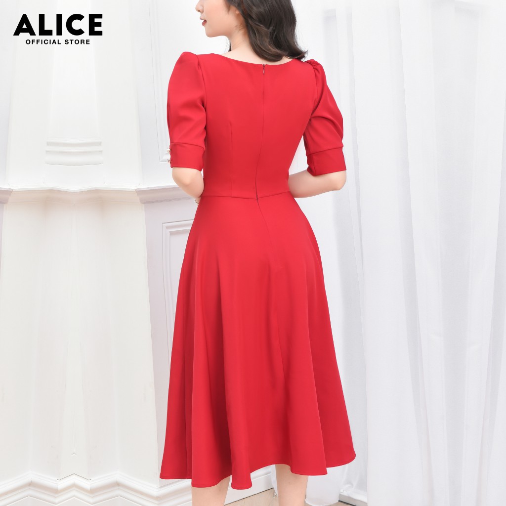 Đầm Thiết Kế Dự Tiệc Sang Trọng ALICE Dáng Dài Xòe Xếp Ly Cổ Vuông Tay Phồng Lỡ Thắt Eo Tôn Dáng V695 | BigBuy360 - bigbuy360.vn