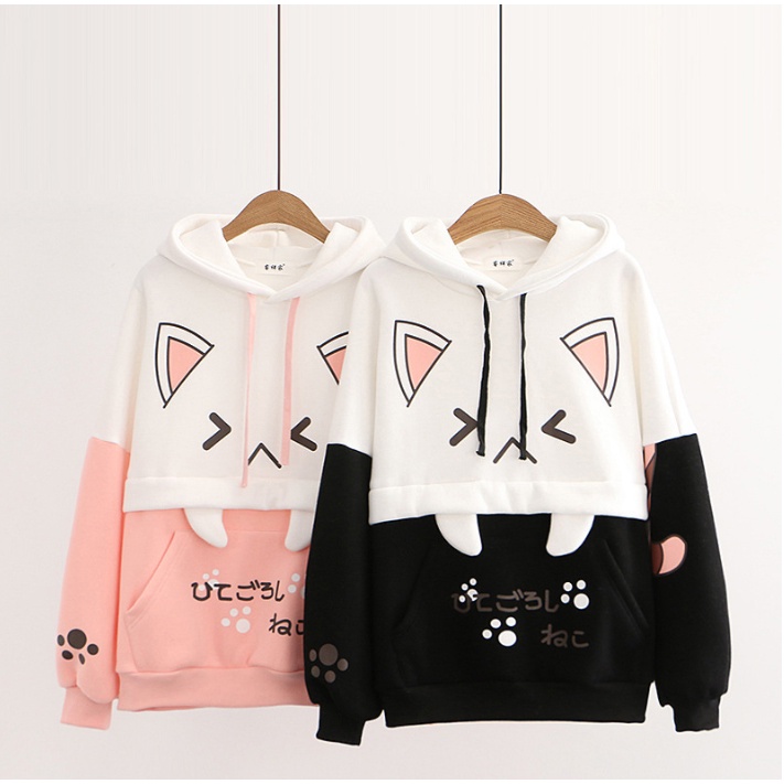 Áo Hoodie mẫu Mèo Nhật chất nỉ có nón tay dài cực cute