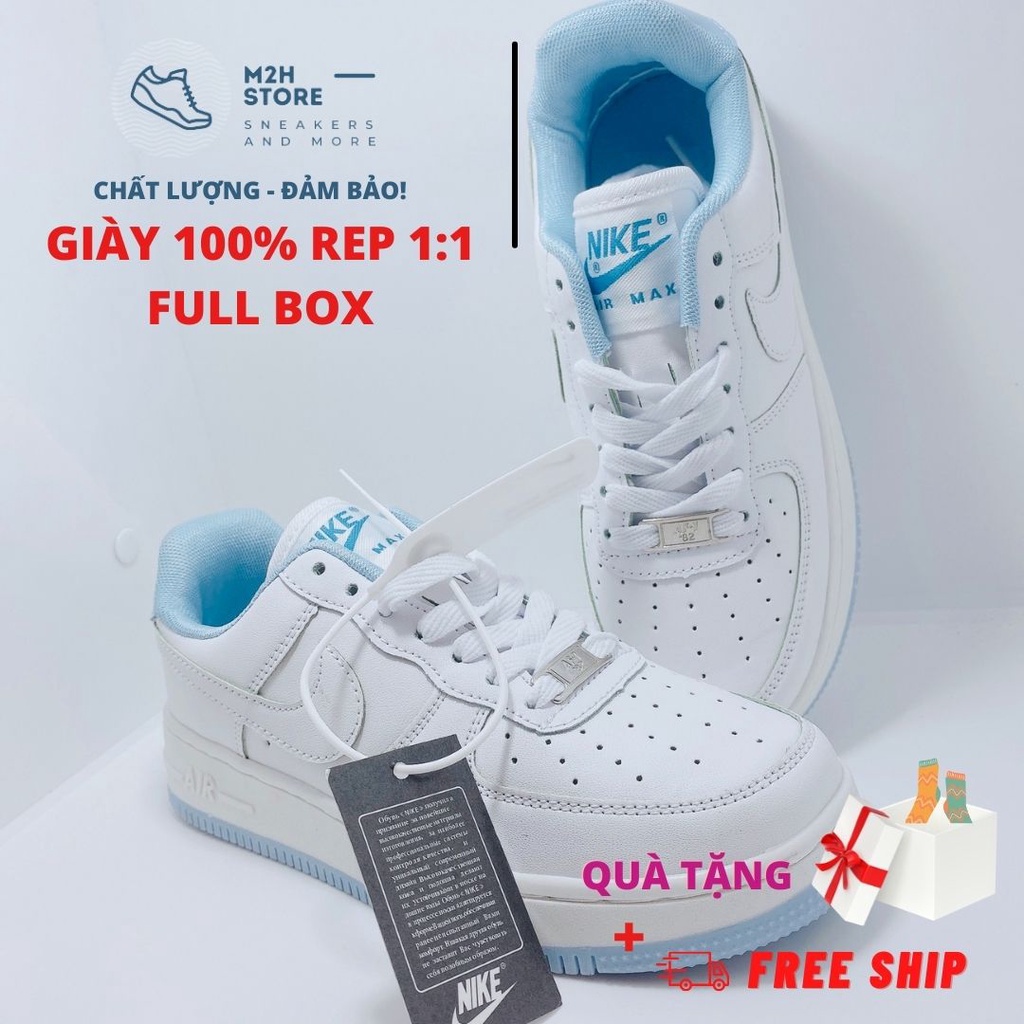 Giày Thể Thao Nam Nữ Sneaker AF1 Cổ Thấp Trắng Đế Xanh Ngọc Full Size