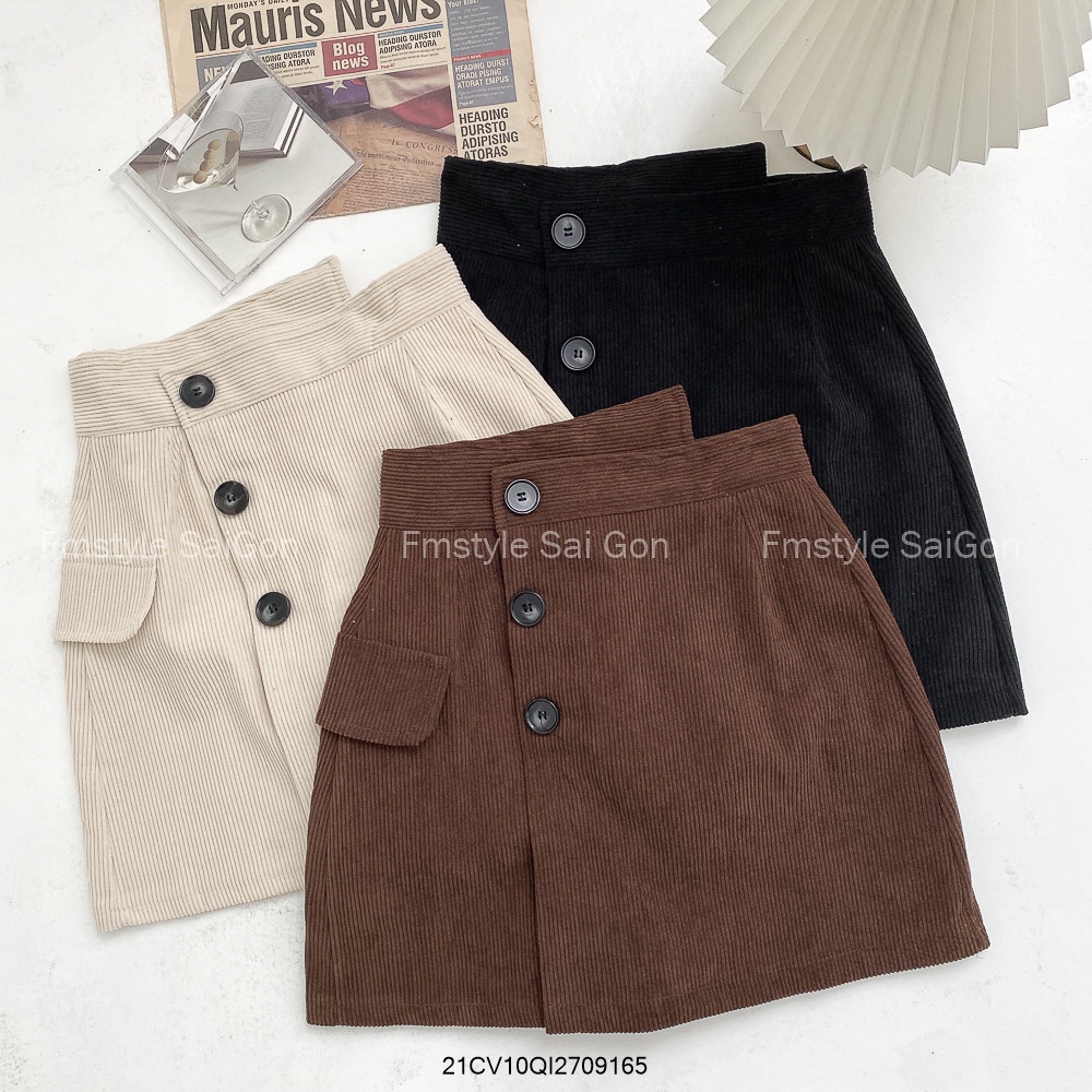 Chân váy nhung chữ A lệch cạp 3 nút kiểu dáng ulzzang thời trang nữ Fmstyle Saigon 21CV10QI2709