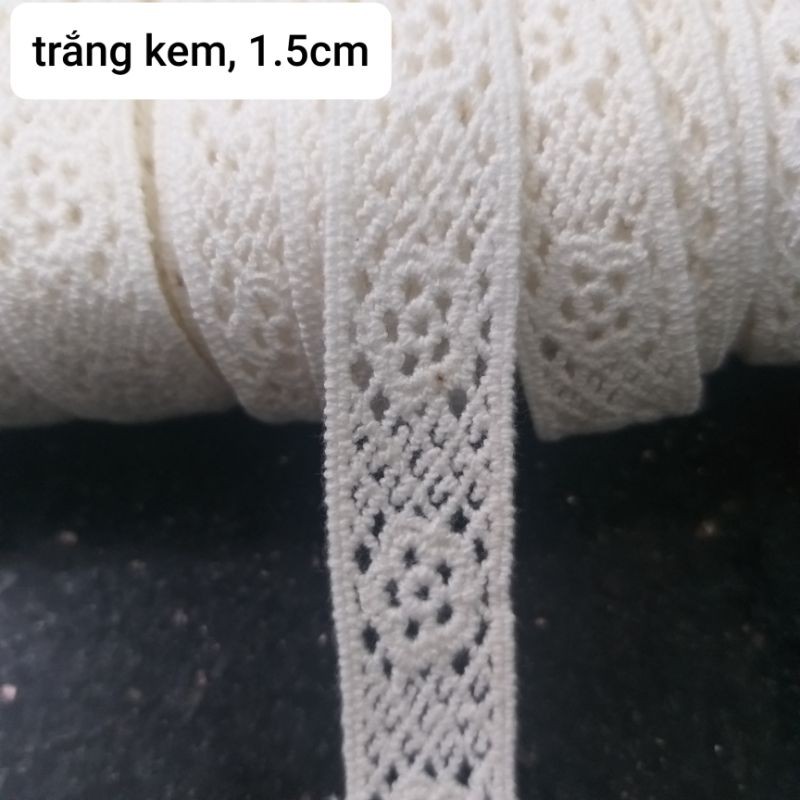 Ren chỉ cotton, màu trắng kem, size 1.5cm(dây 6m4/15k)