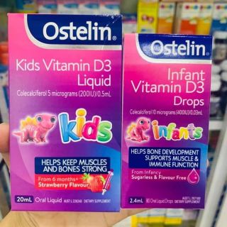 (Sỉ_ lẻ) [Date từ t7/2021] (mẫu mới) VITAMIN D3 OSTELIN DẠNG NƯỚC LIQUID 20ML, DẠNG GIỌT DROP 2,4 ML