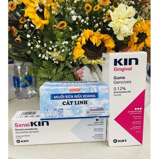 Combo ( 10 hộp muối rửa mũi, 1 súc miệng Kin, 1 kem đánh răng chống ê)