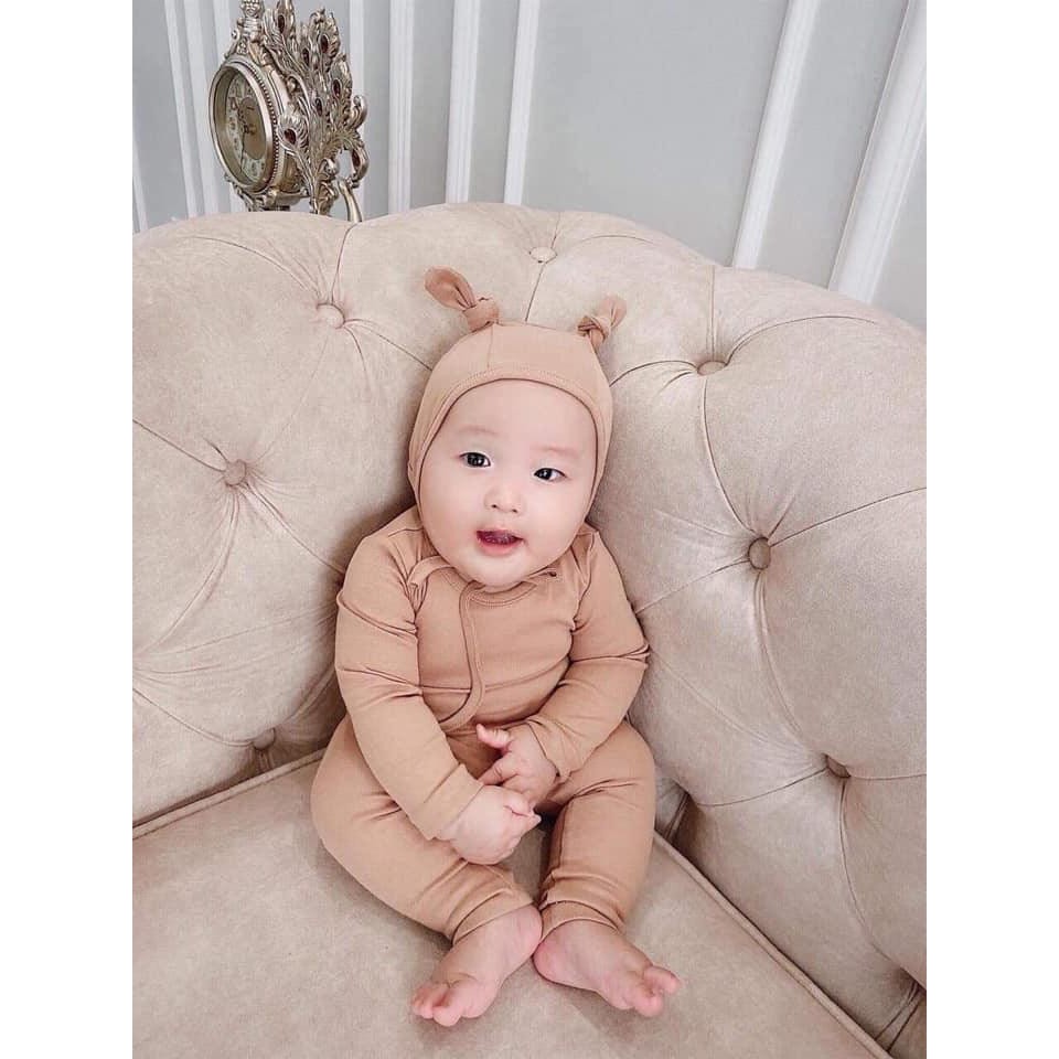 Bộ quần áo trẻ em 3-15kg thu đông dài tay AF KID cho bé kèm mũ tai thỏ siêu ấm cho bé trai bé gái, co giãn và mềm mịn