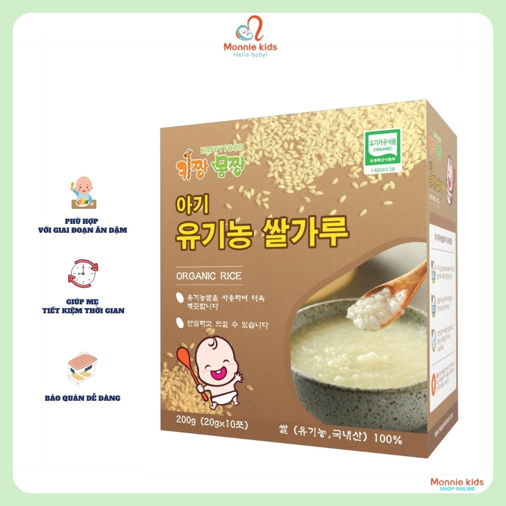 Gạo vỡ hữu cơ cho bé Happy Food, gạo sữa ăn dặm organic Hàn Quốc cho trẻ - Monnie Kids