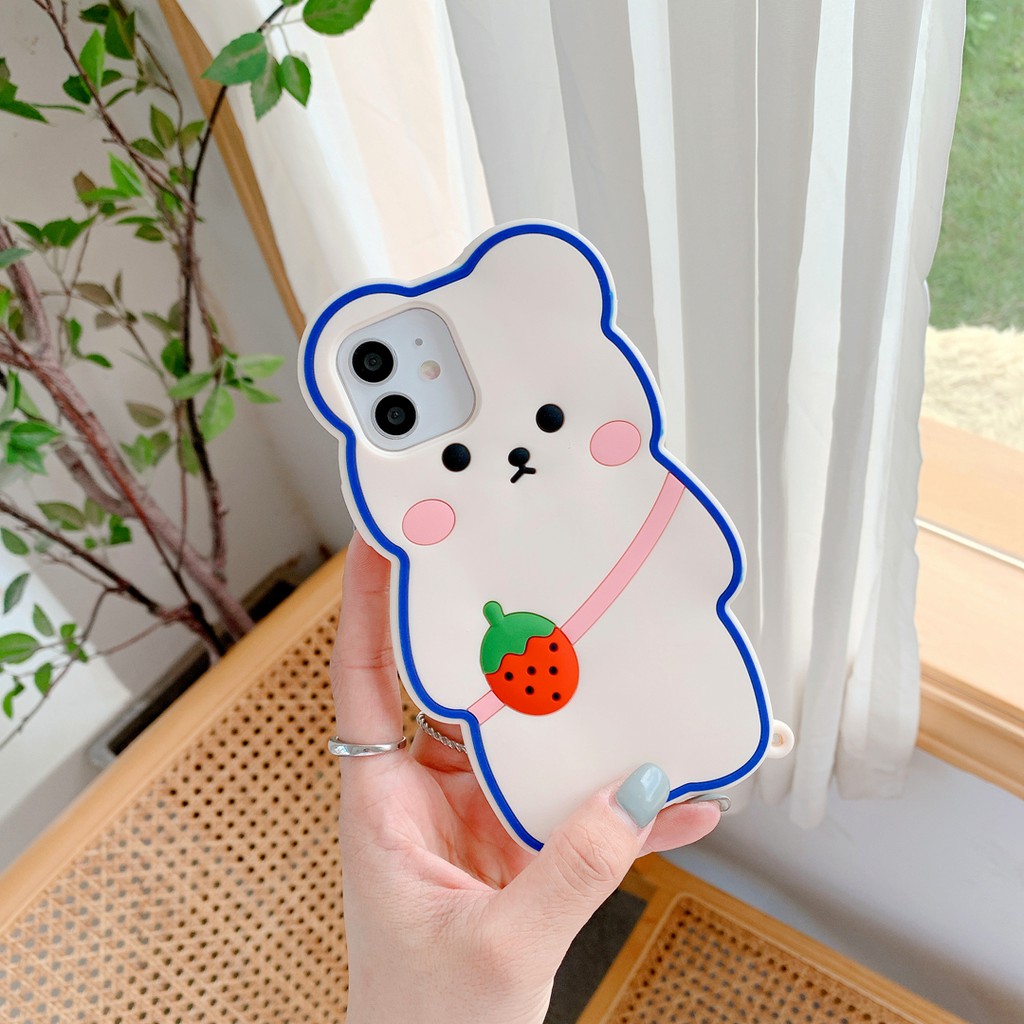 Ốp Điện Thoại Silicon Mềm Hình Gấu Dâu Tây Dễ Thương Cho iphone 7 8 X XS XR XS max 7Plus 8Plus 11 11 pro 11 pro max 12 mini 12 pro max
