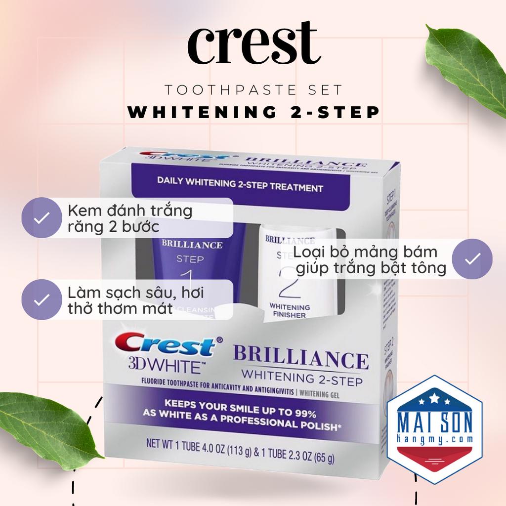 BỘ KEM LÀM TRẮNG RĂNG 2 BƯỚC CREST 3D WHITE BRILLIANCE  - Hàng Nhập USA Chính Hãng