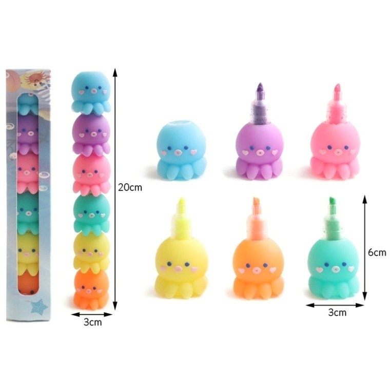 Bộ 5 Bút Dạ Quang Hình Bạch Tuộc Sáng Tạo