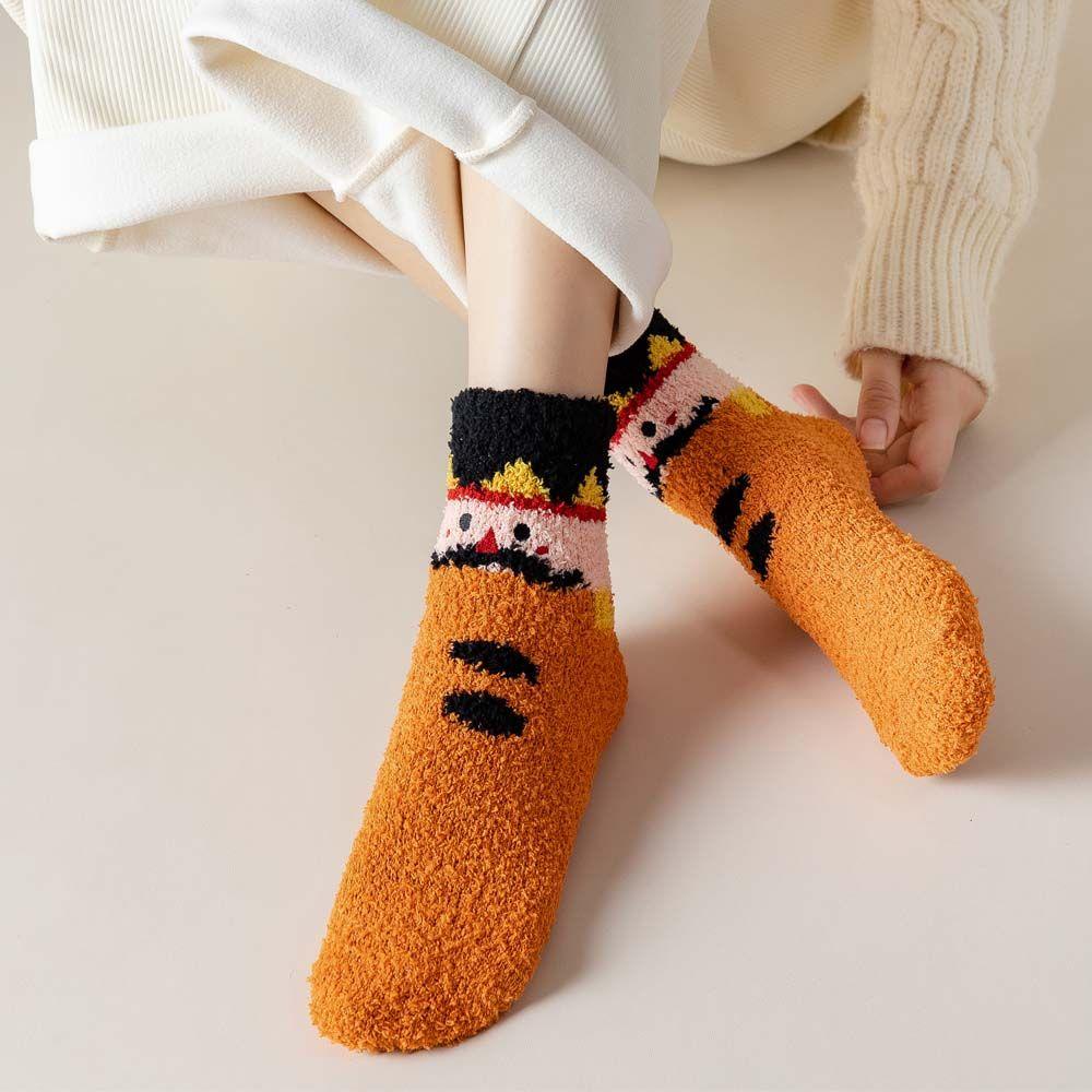 Vớ Lông Cừu San Hô Mềm Mại Họa Tiết Ông Già Noel / Người Tuyết Dễ Thương Cho Bé Gái