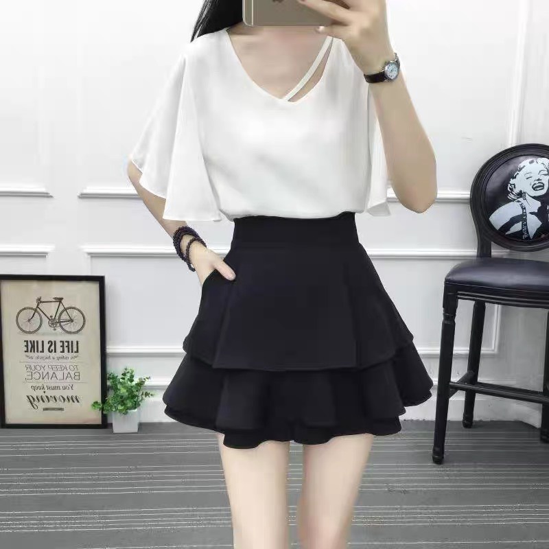 Chân váy chữ A lưng cao hai tầng vải tuyết mưa, Chân váy ngăn nữ từ 42 - 60kg CV03