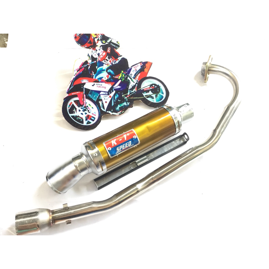 Bộ pô k1 vàng FULL CỔ INOX THẲNG WAVE, SI, CUP, DREAM, EXCITER, WINER, SONIC, RAIDER FI, SATRIA, GSX