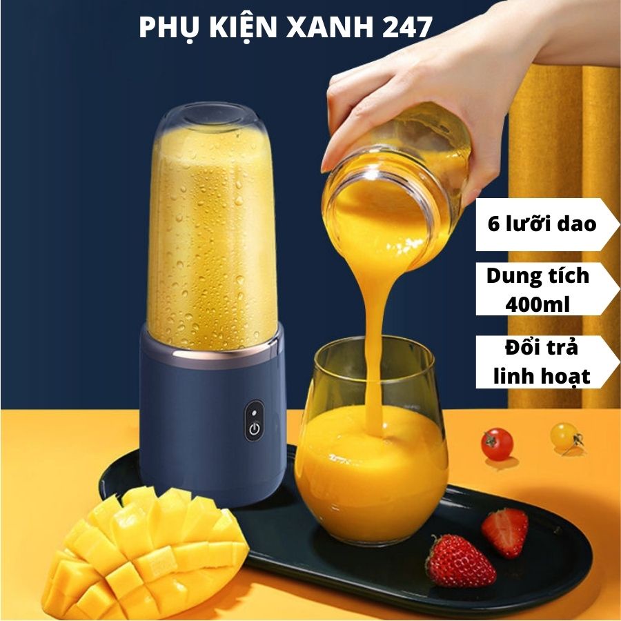 Máy xay sinh tố mini cầm tay 500ml lưỡi sắc bén xay thức ăn và hoa quả nhanh chóng, tiện lợi