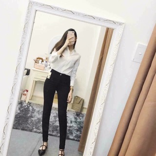 Jean cạp cao 1 nút màu đen co dãn siêu đẹp