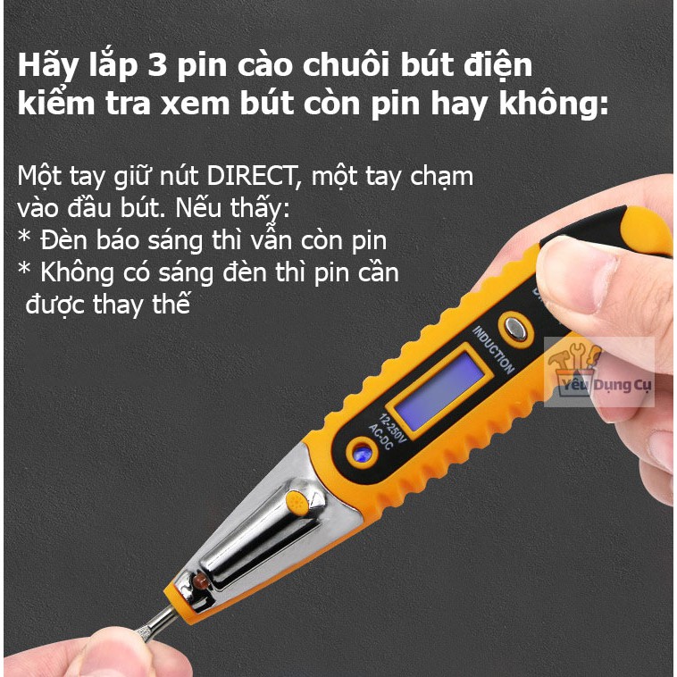 Bút thử điện cảm ứng điện từ AC2 - bút thử điện thông mạch thông minh hiển thị điện áp, có đèn pin