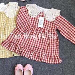 Váy kẻ cổ ren 2 lớp