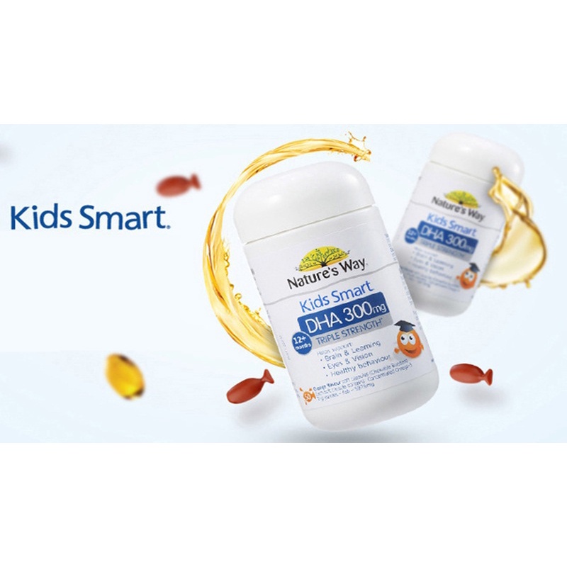 DHA cho bé Nature’s way kids smart dha 300mg dha cho trẻ Bổ não trẻ em Omega 3 bổ mắt cho bé Viên nhai Lọ 50 viên