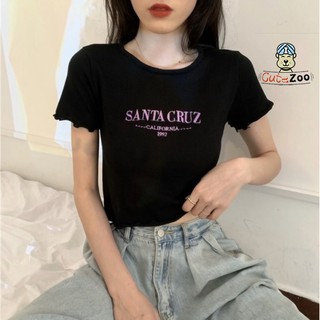 Áo croptop ôm santa curz tay ngắn viền bèo chất thun mềm mát - CUTEZOO