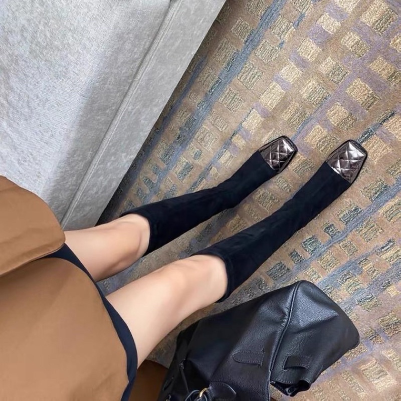 Boots đùi da lộn mũi vuông 4cm hot 2022( sẵn hàng)