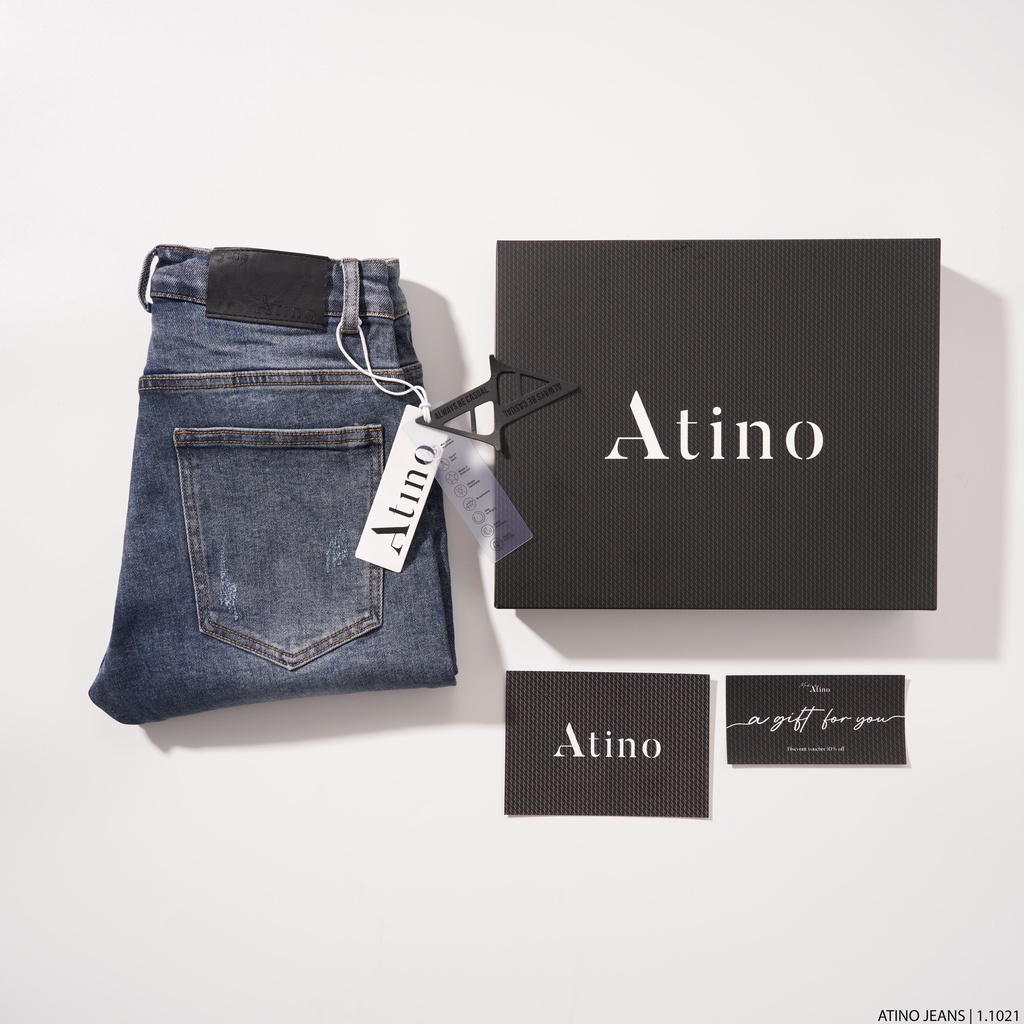 Quần Jean Nam Xanh Cào ATINO Chất Liệu Jean Pha Spandex Form Slim-Fit QJ1.1021