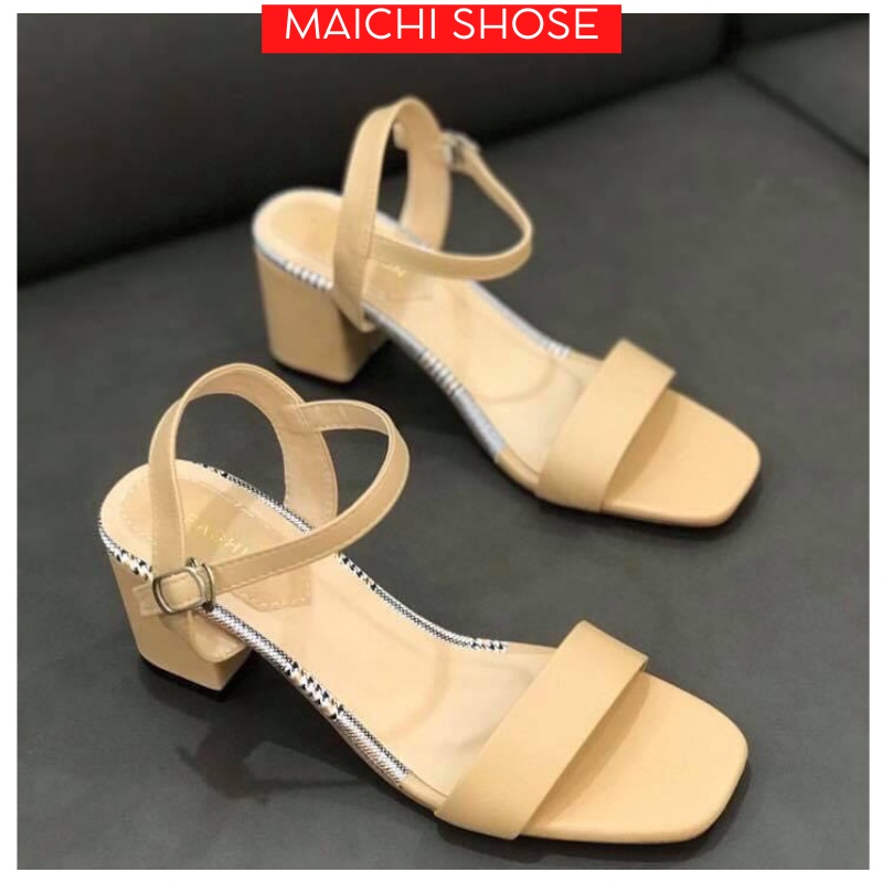 Sandal cao gót kẻ dọc gót vuông, Giày cao gót nữ cao cấp, công sở sang chảnh M7