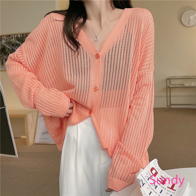 Áo Khoác Cardigan Dệt Kim Cổ Chữ V Dáng Rộng Thời Trang Mùa Thu Hàn Quốc Cho Nữ
