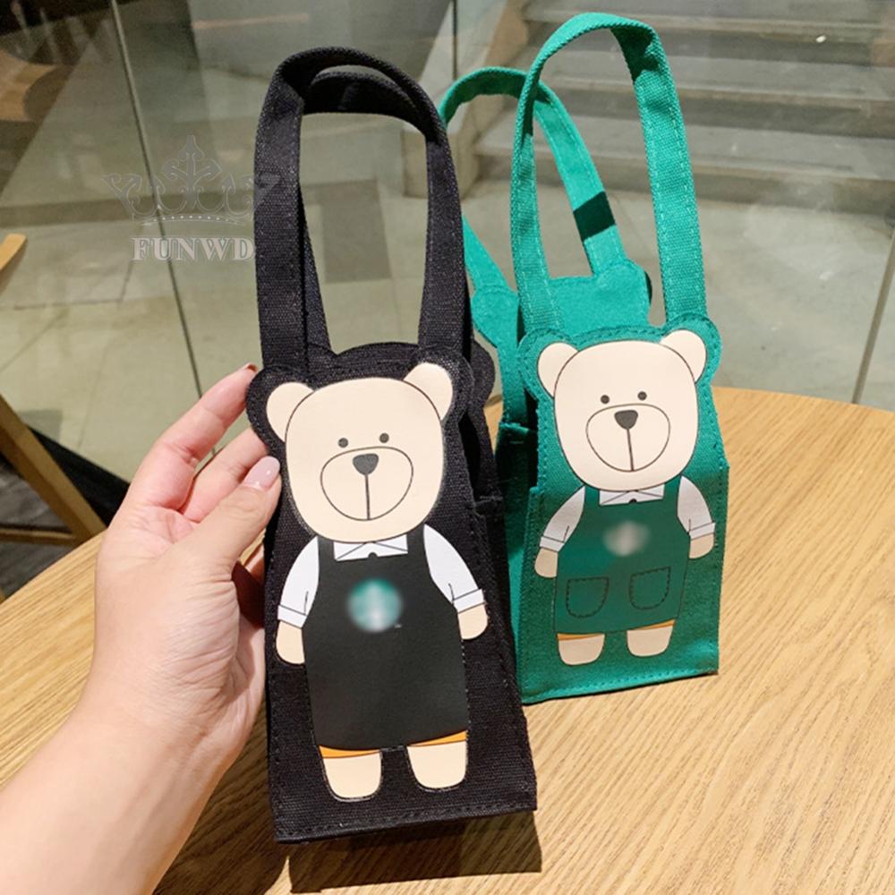 Starbucks Túi Tote Vải Canvas Đựng Bình Nước In Hình Gấu Dễ Thương