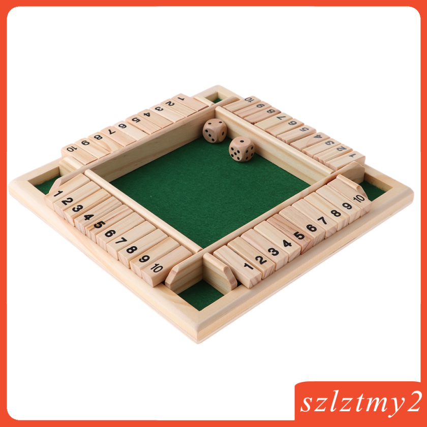 [galendale] Wood Deluxe 4 Sided 10 Number Shut the Box Dice Board Game Kids Adults