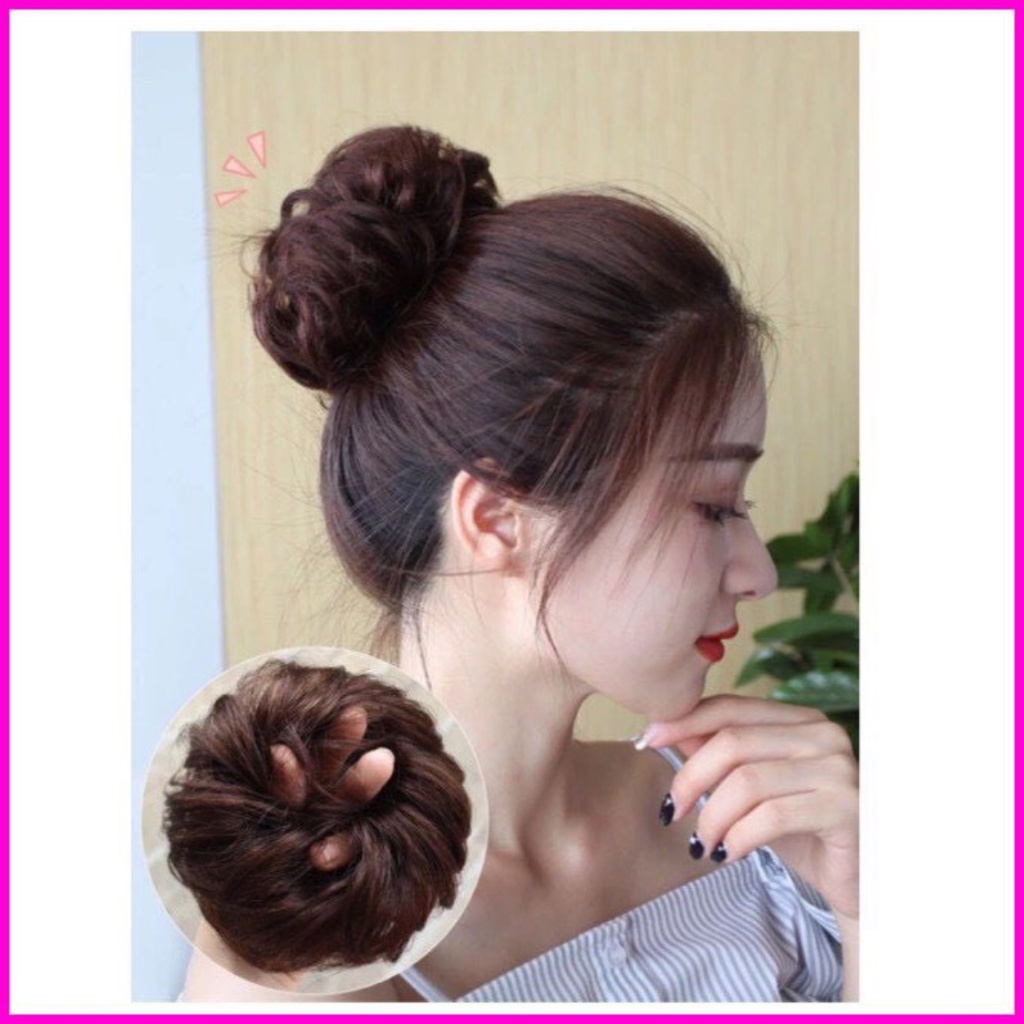 Tóc giả nữ búi xoăn phong cách trẻ trung chất sợi tơ nhân tạo dùng được nhiệt