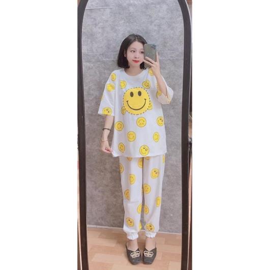 Set Áo Thun Nam Nữ Form Rộng Hàn Quốc Mặt Cười- Bộ DàiTay Lỡ  Dày Mịn Thoáng Mát Thiết Kế  Kiểu Dáng Năng Động Trẻ Thun