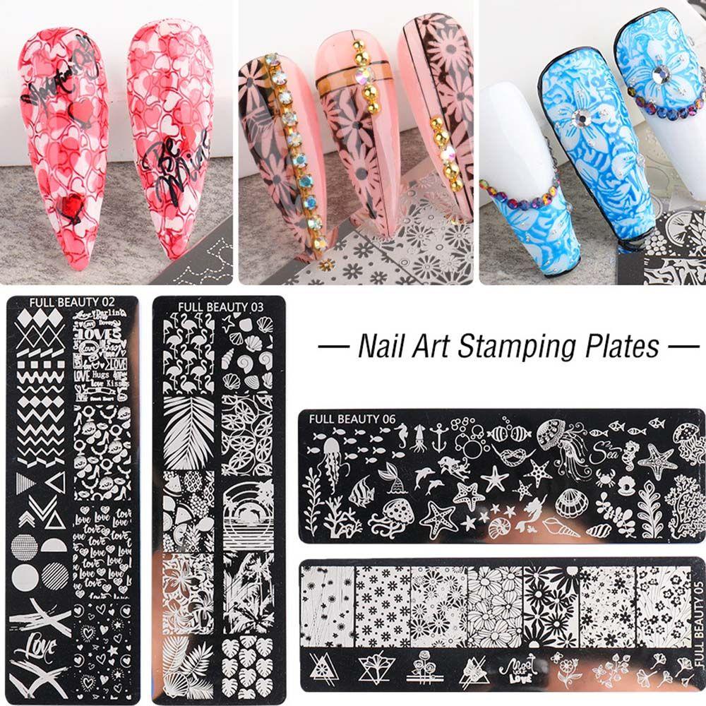 OCEANMAP Khuôn Trang Trí Móng Tay Bằng Thép Không Gỉ Họa Tiết Hoa / Biển Thời Trang