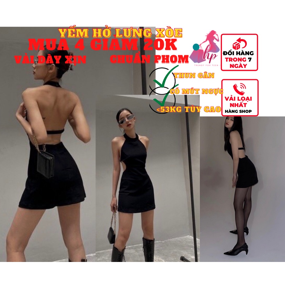 Váy đầm nữ hở lưng dạng yếm dáng xòe cài cúc màu đen thun gân sexy phong cách sang chảnh -VD141 | WebRaoVat - webraovat.net.vn